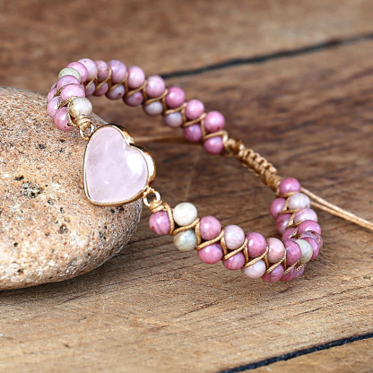 For Granddaughter -  I’ll Always Be With You Love You Forever Heart Protection Rose Quartz Bracelet