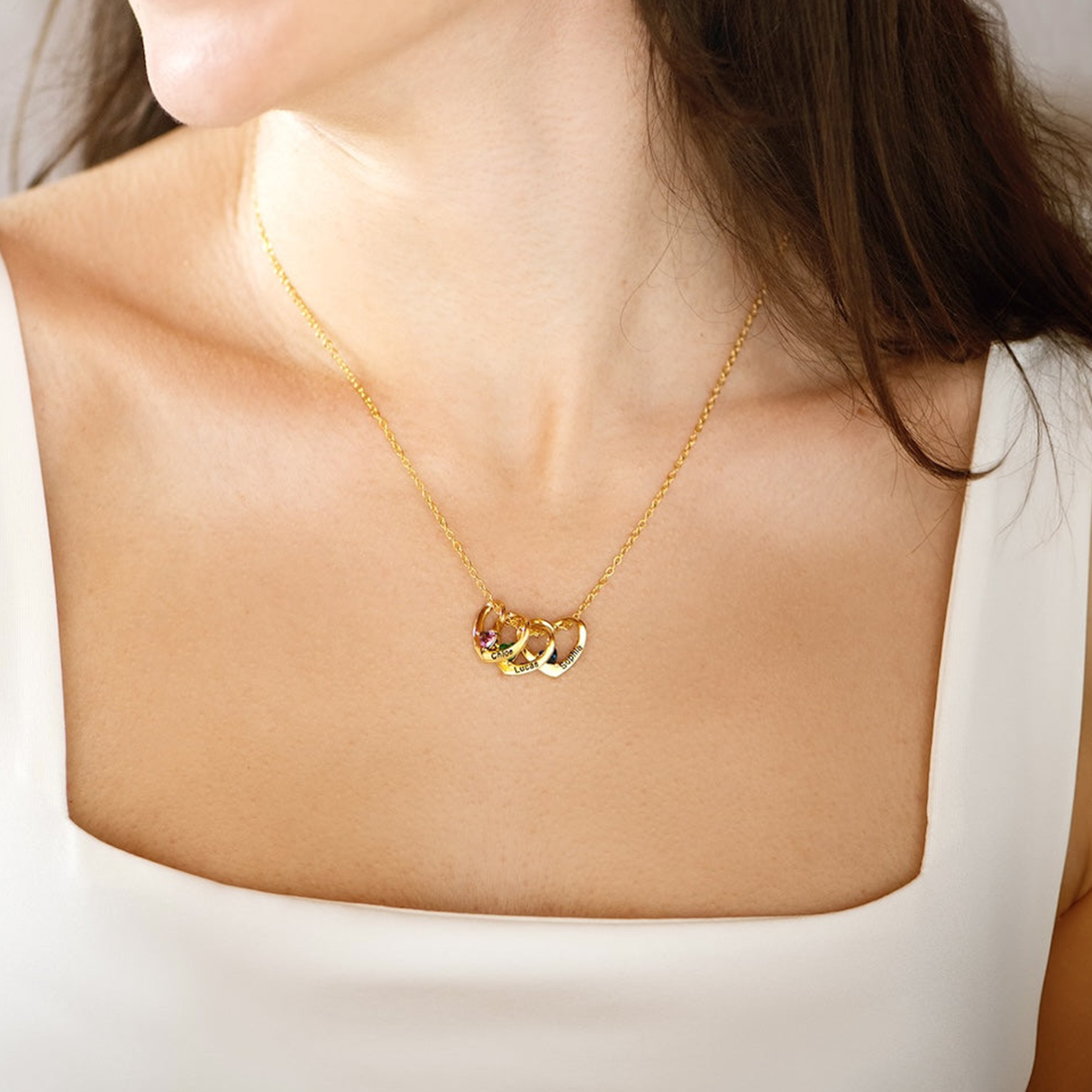 For Mother-Love Connected Name Birthstone Custom Necklace