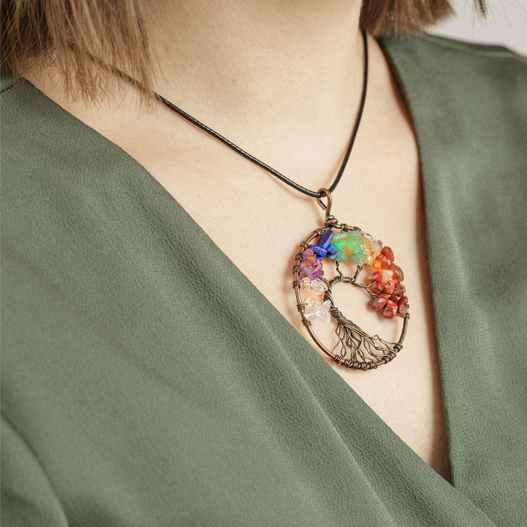 For Mother - A Mother is the Family Root Rainbow Rough Tree of Life Necklace