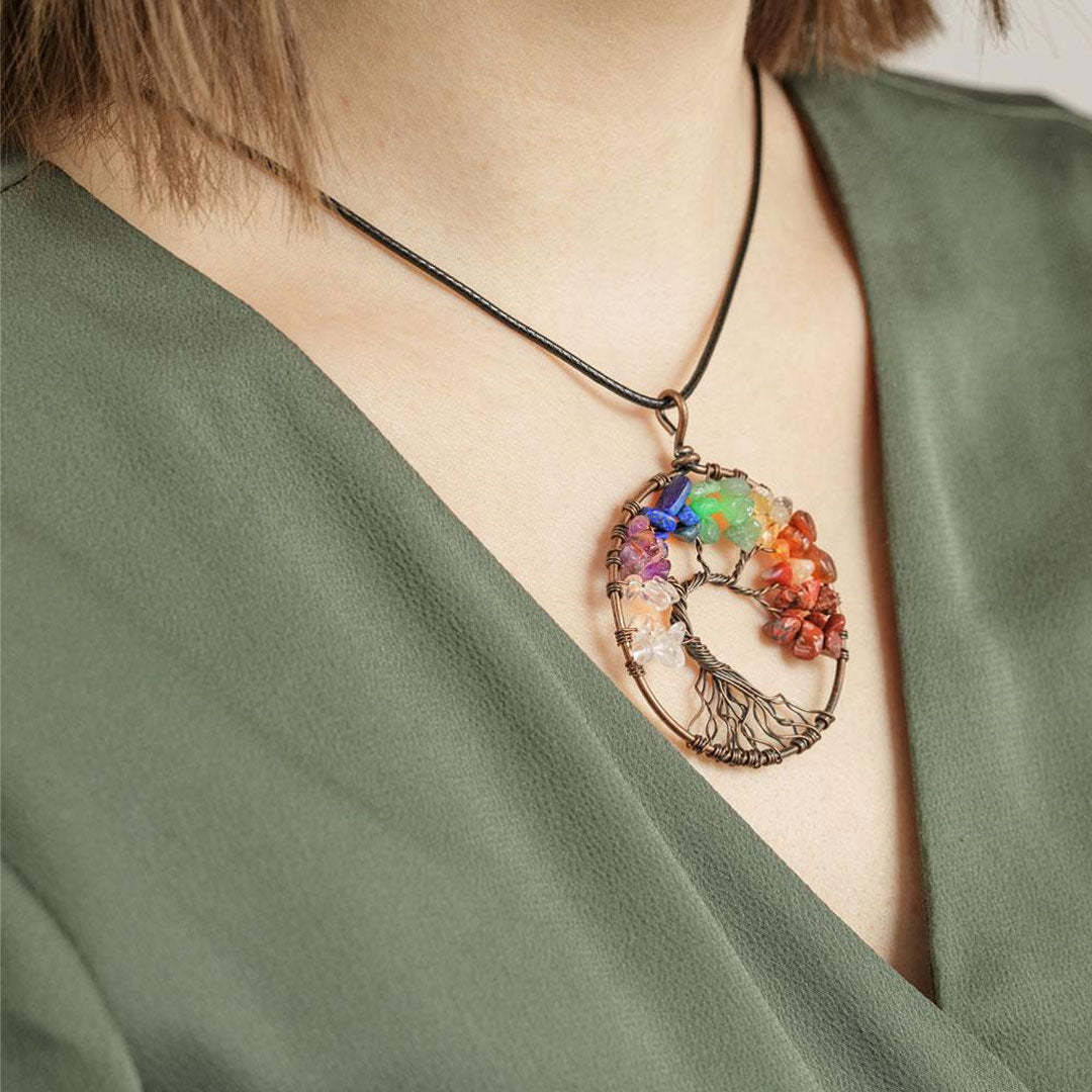 For Mother - A Mother is the Family Root Rainbow Rough Tree of Life Necklace