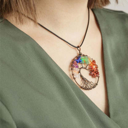 For Mother - A Mother is the Family Root Rainbow Rough Tree of Life Necklace