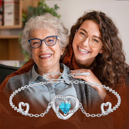 S925 Grandmother & Granddaughter A Link Can Never Be Undone Turquoise Love Bracelet