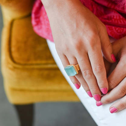 S925 Thalassophile Cube Sea Glass Ring