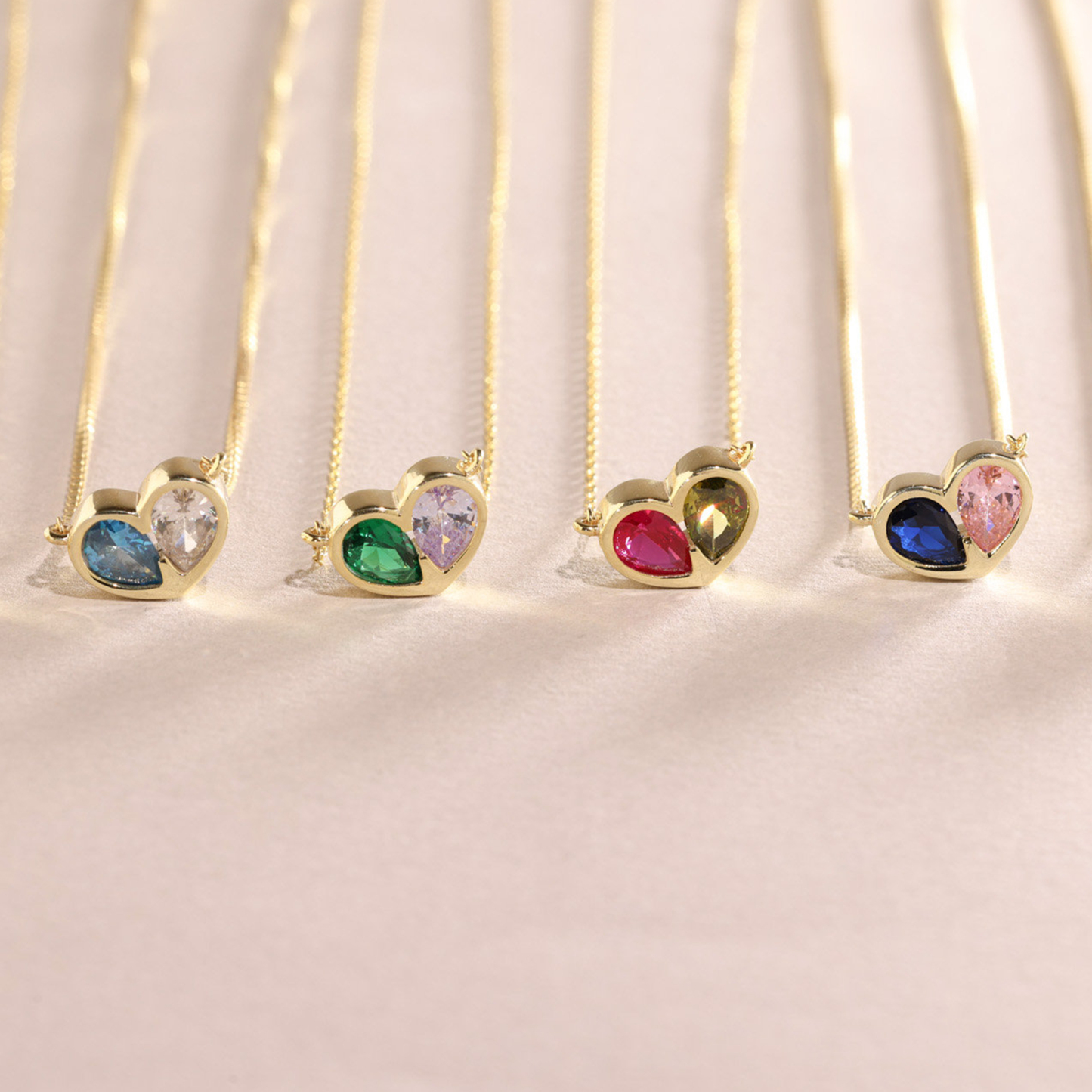 Mother And Daughter Forever Linked Together Custom Heart Birthstones Necklace