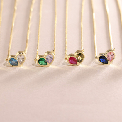 Mother And Daughter Forever Linked Together Custom Heart Birthstones Necklace