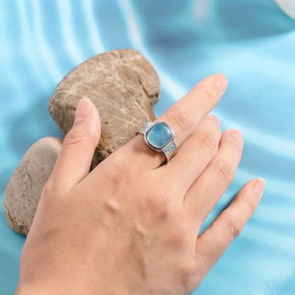 S925 Thalassophile Irregular Sea Glass Wide Ring
