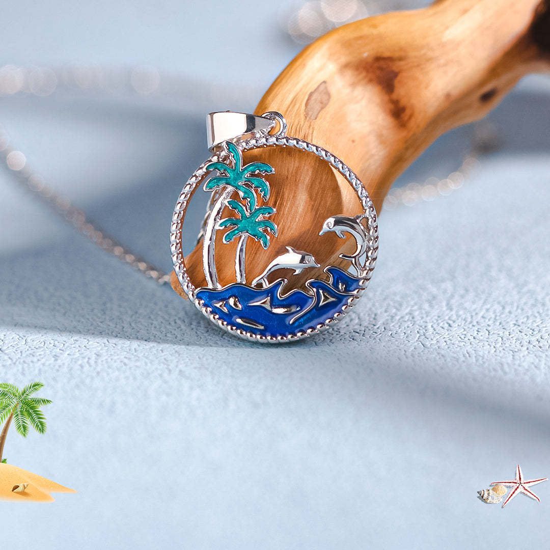 S925 Thalassophile Circle Palm Tree Necklace
