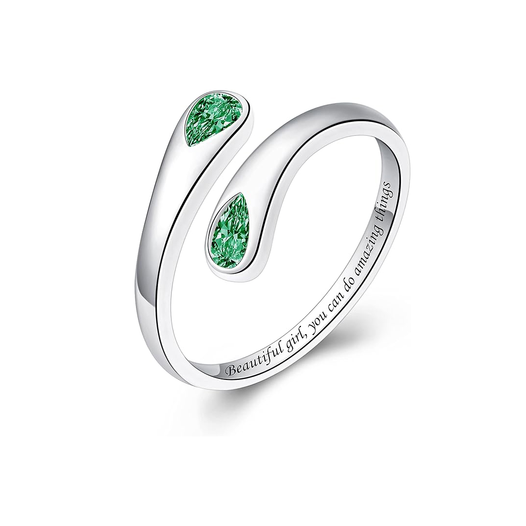 S925 Teardrop Birthstone Open Ring
