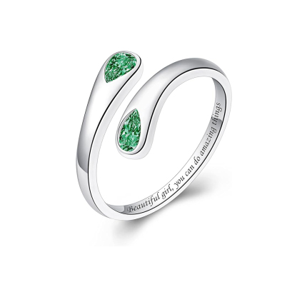 S925 Teardrop Birthstone Open Ring