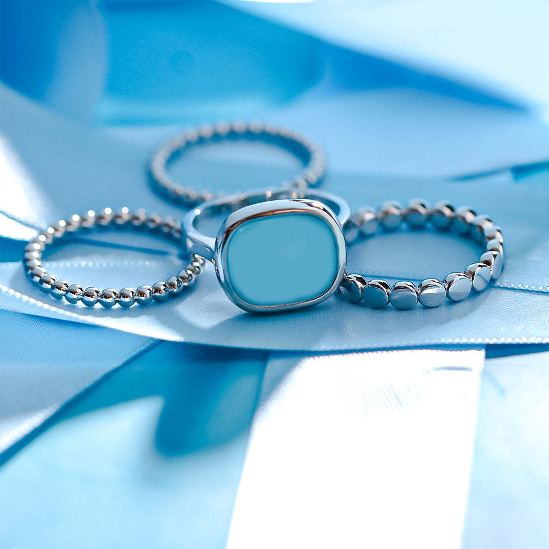 S925 Sea Glass Four Layer Stacking Ring