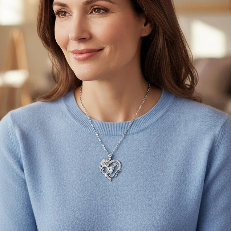 For Mom - I Love You Rose Mom Heart Necklace