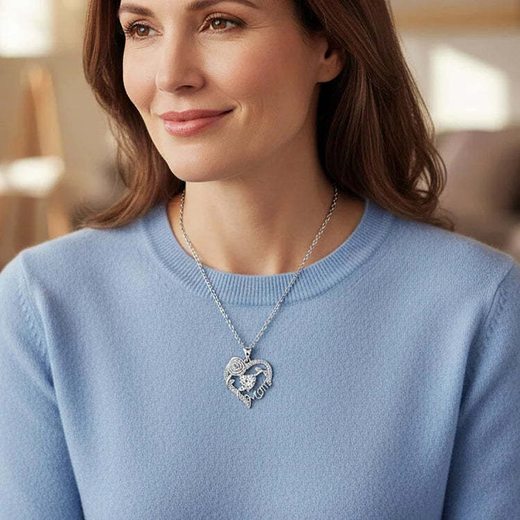For Mom - I Love You Rose Mom Heart Necklace