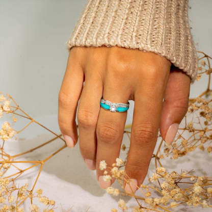 S925 Blue Lagoon Turquoise 2 Piece Rings Set