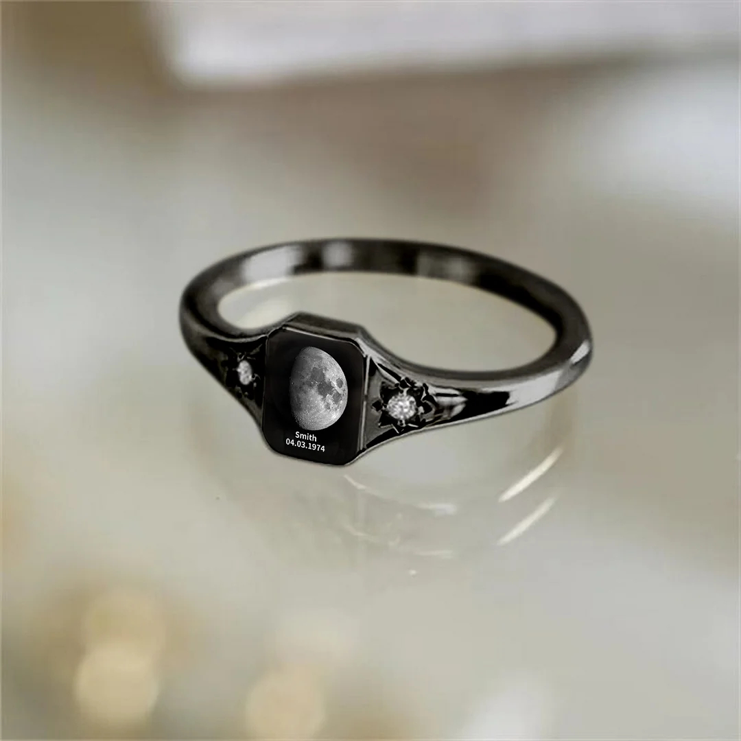 Personalized Moon Phase Ring, Sparkling Moon Phase Ring