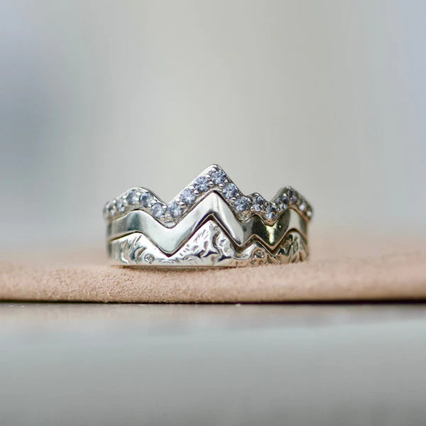 For Mother - S925 I Love You to the Mountain and Back Triple Stacked Mountain Ring