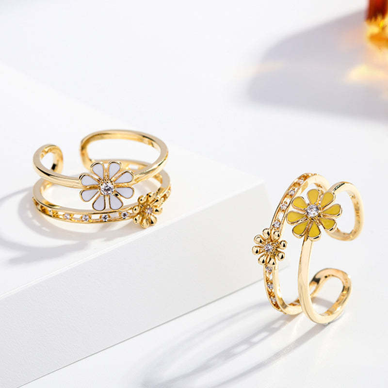 S925 BLOOM Double Layer Daisy Adjustable Ring