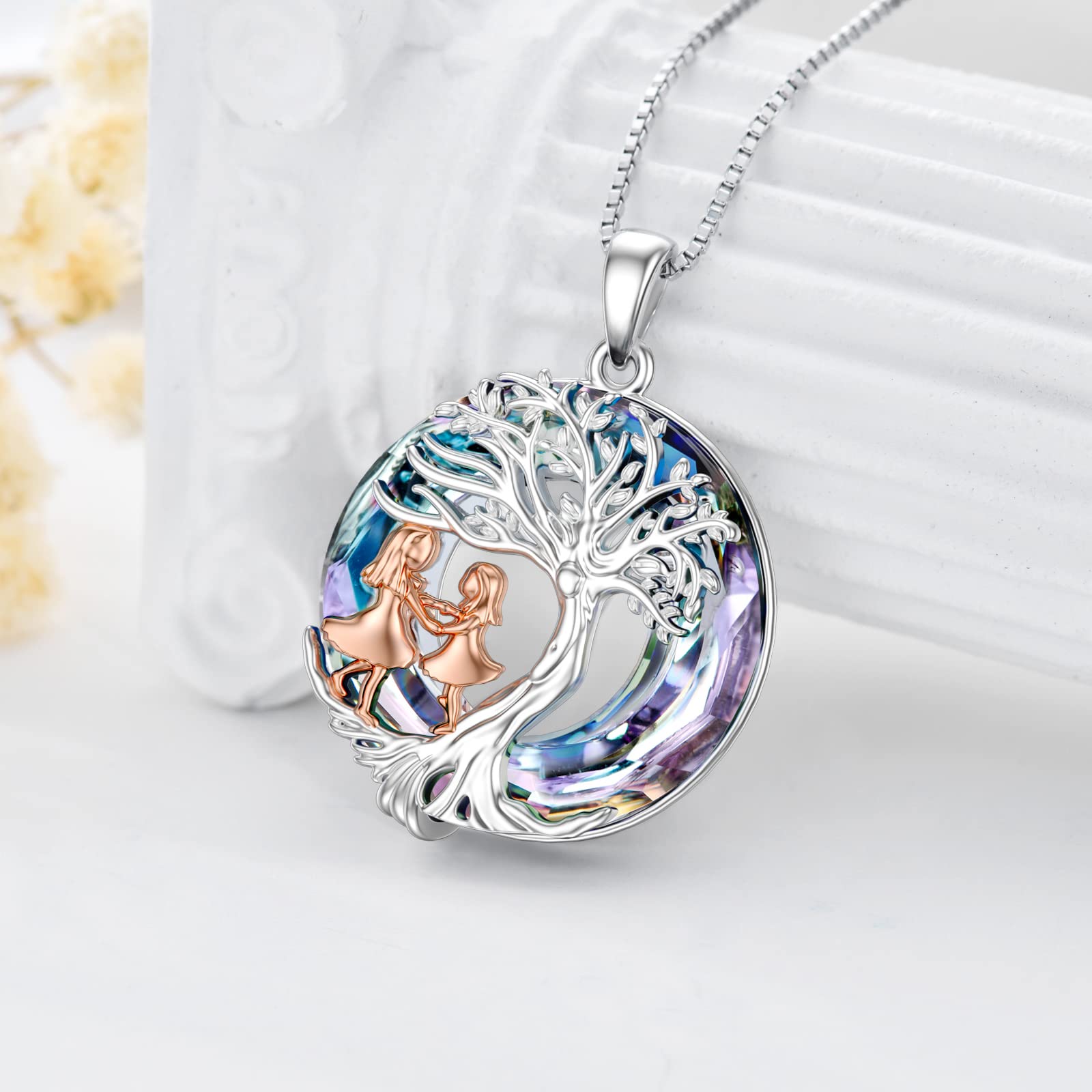 For Daughter - S925 We Are Forever Linked Together Crystal Life Tree Necklace