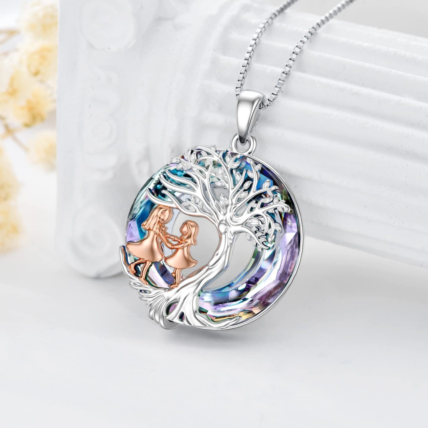 For Daughter - S925 We Are Forever Linked Together Crystal Life Tree Necklace