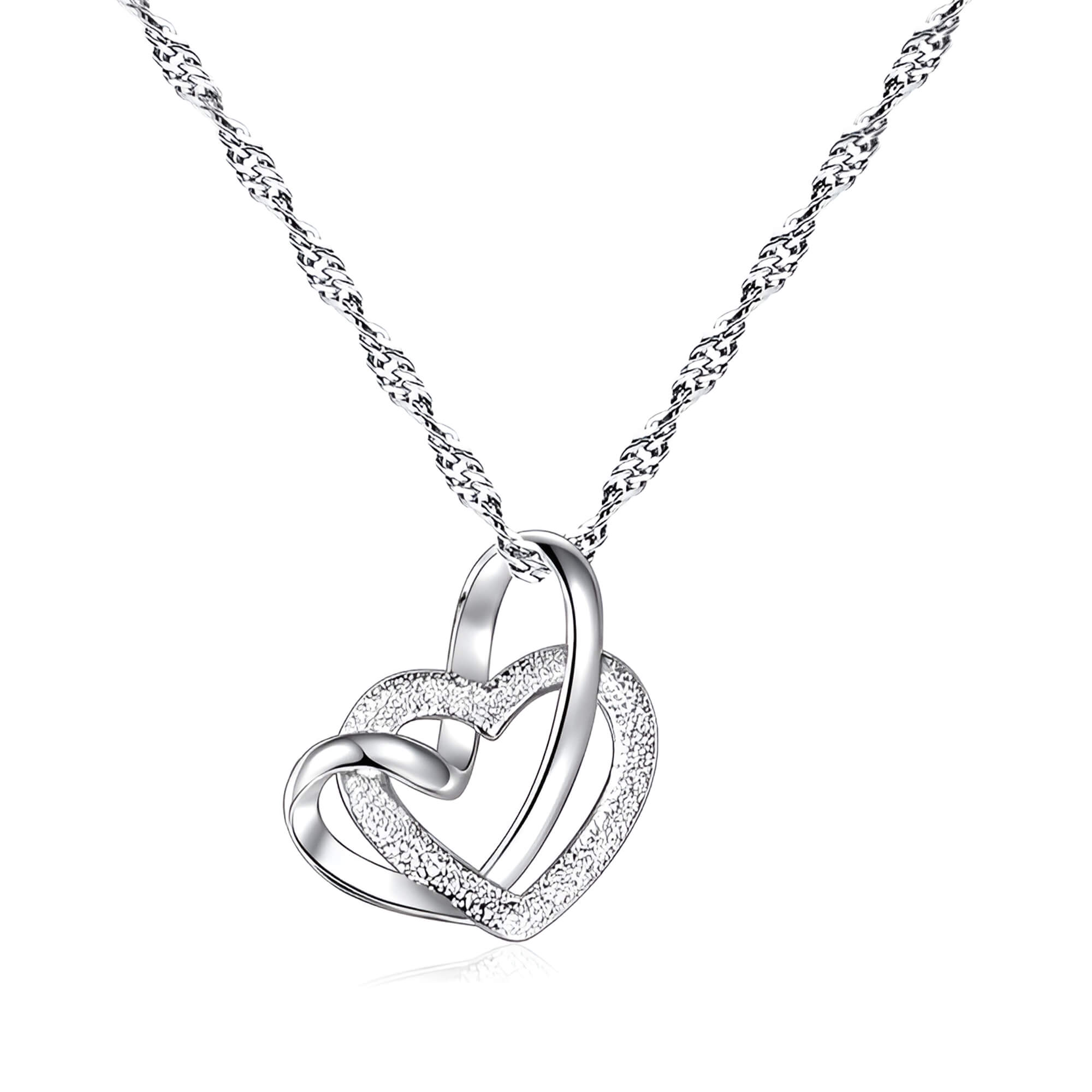 S925 Mother & Daughter Forever Linked Together Silver Double Heart Necklace