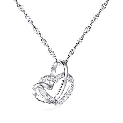 S925 Mother & Daughter Forever Linked Together Silver Double Heart Necklace