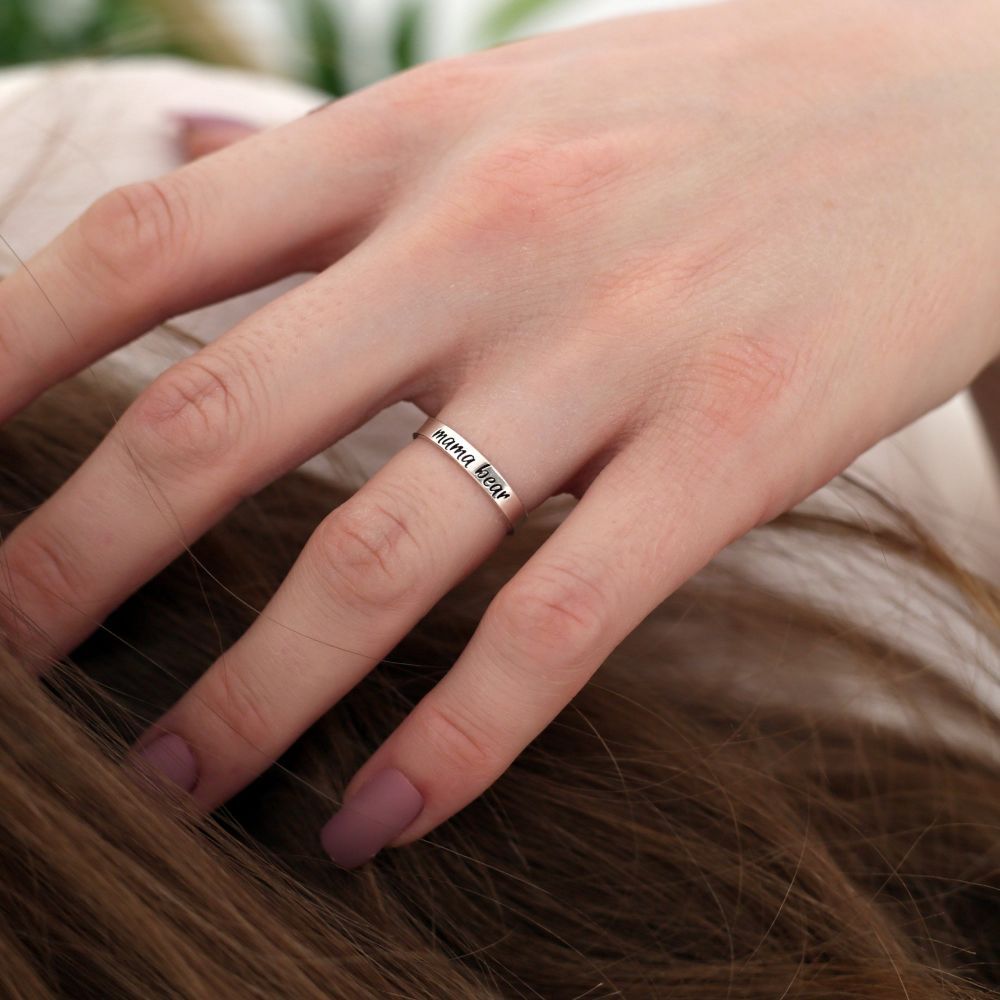 For Mother - S925 You Are the Best Mama Bear in the World Mama Bear Stacked  Ring - 2 Rings Set