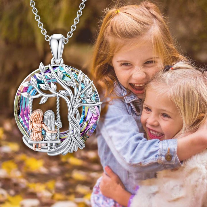 For Sister - S925 A Sister is GOD's Way of Making Sure We Never Walk Alone Crystal Tree of Life Necklace