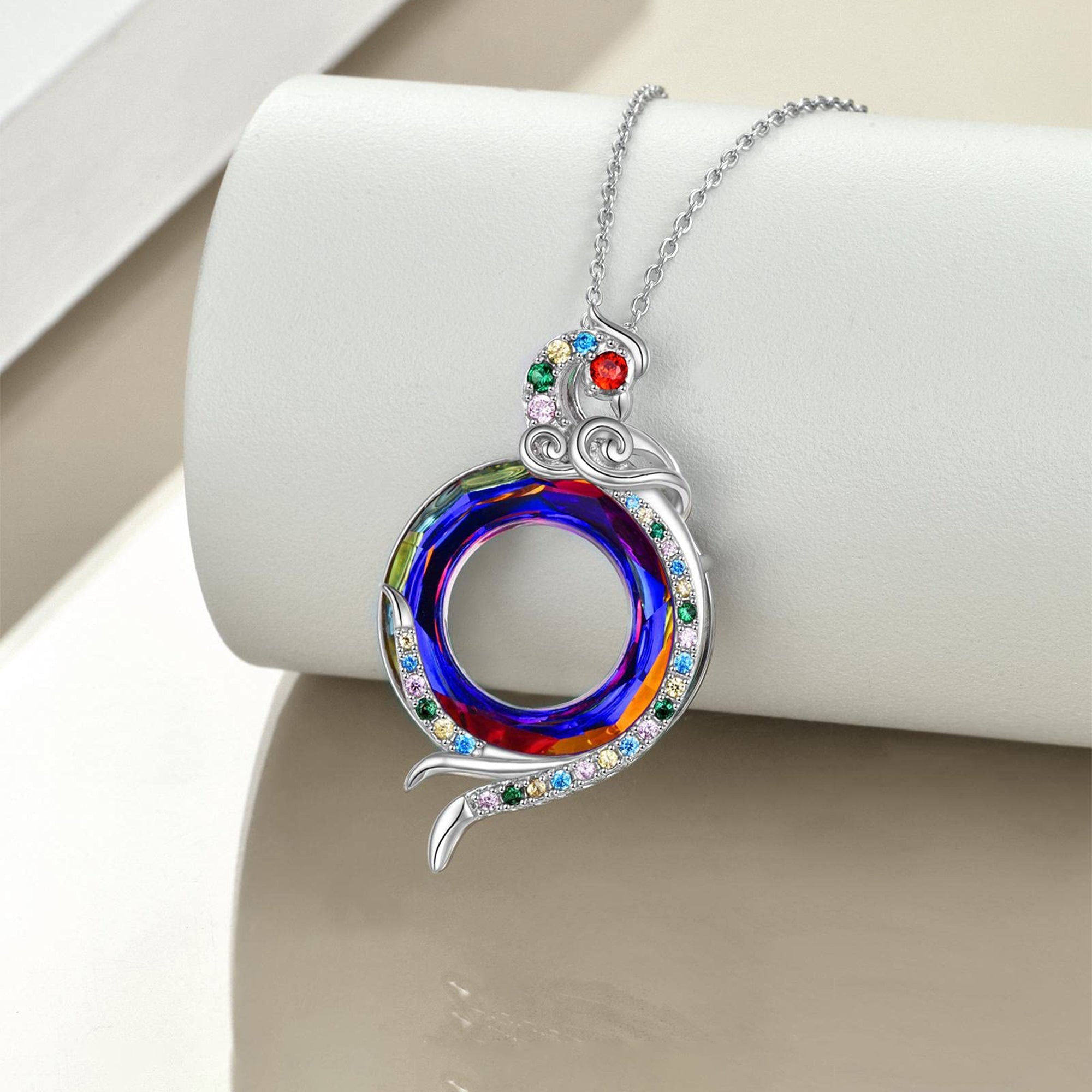 For Self - S925 I Survived Because The Fire Inside Me Burns Brighter Than The Fire Around Me Swarovski Gem Phoenix Necklace