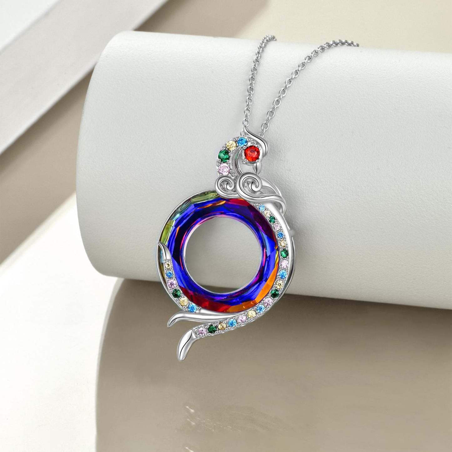 For Self - S925 I Survived Because The Fire Inside Me Burns Brighter Than The Fire Around Me Swarovski Gem Phoenix Necklace