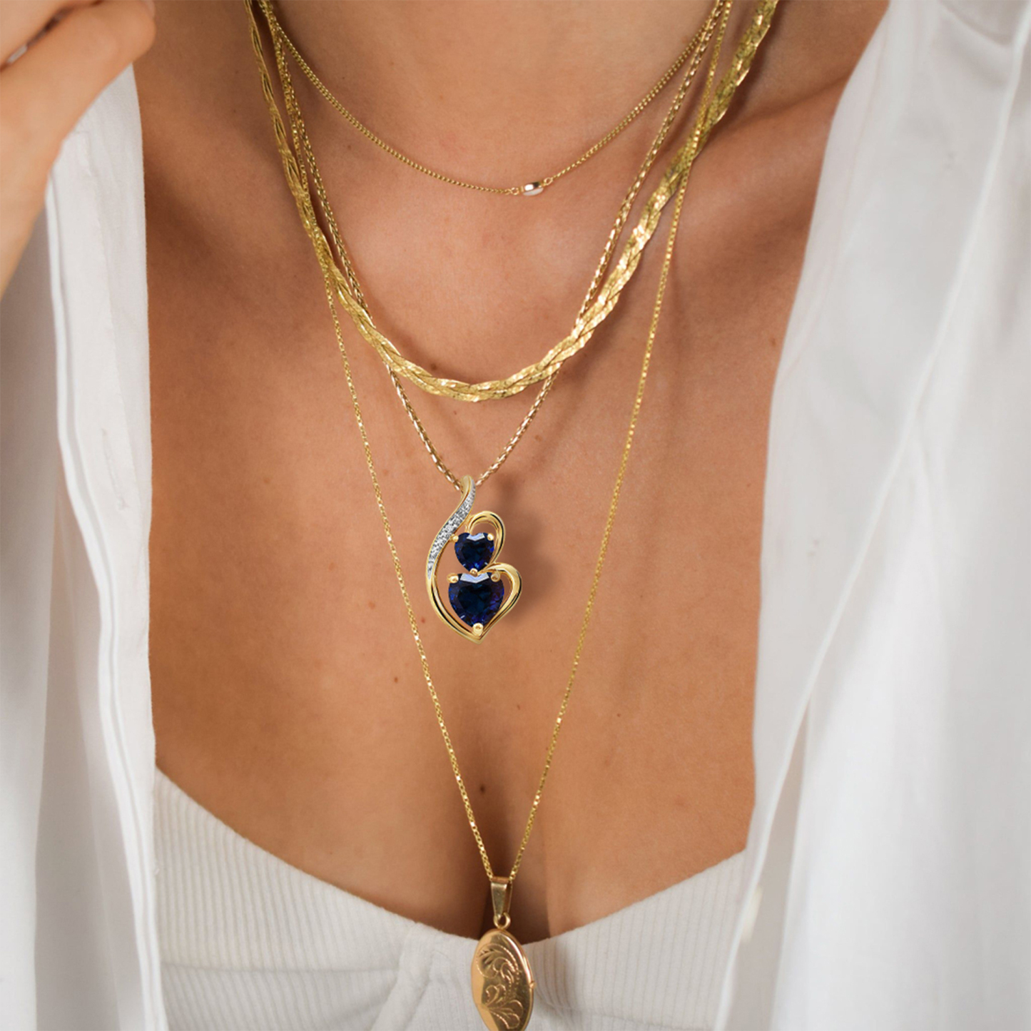 For Daughter - S925 I Will Always Have Your Back Gold Blue Diamond Heart Necklace