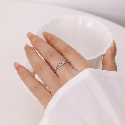 S925 Mother & Daughter Love Diamond Knot Ring