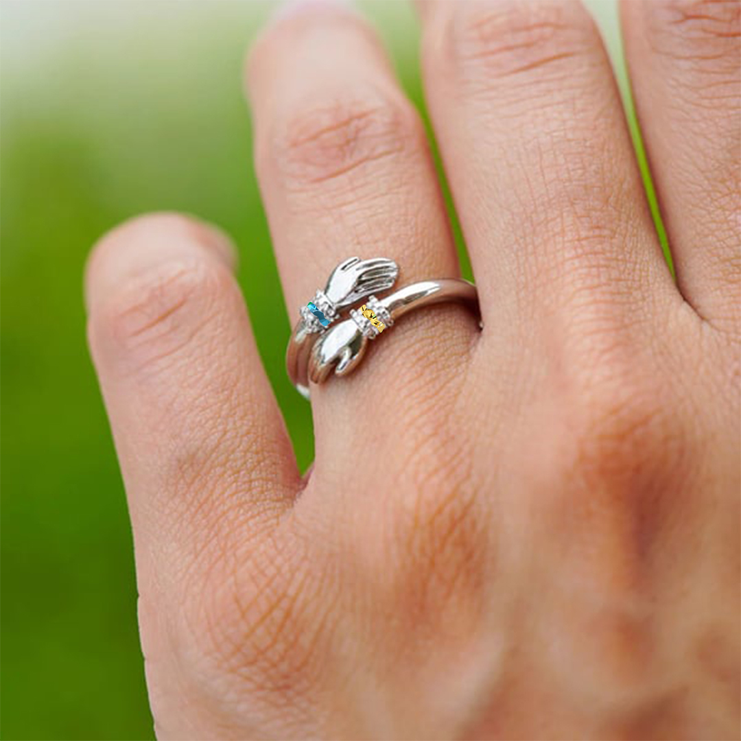 For Granddaughter - S925 Always Keep Me In Your Heart Birthstone Custom Glove Hug Ring