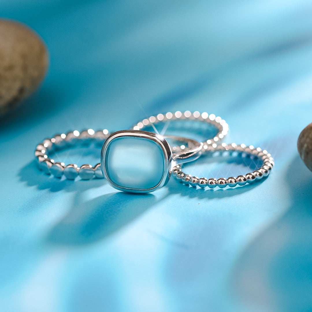S925 Sea Glass Four Layer Stacking Ring