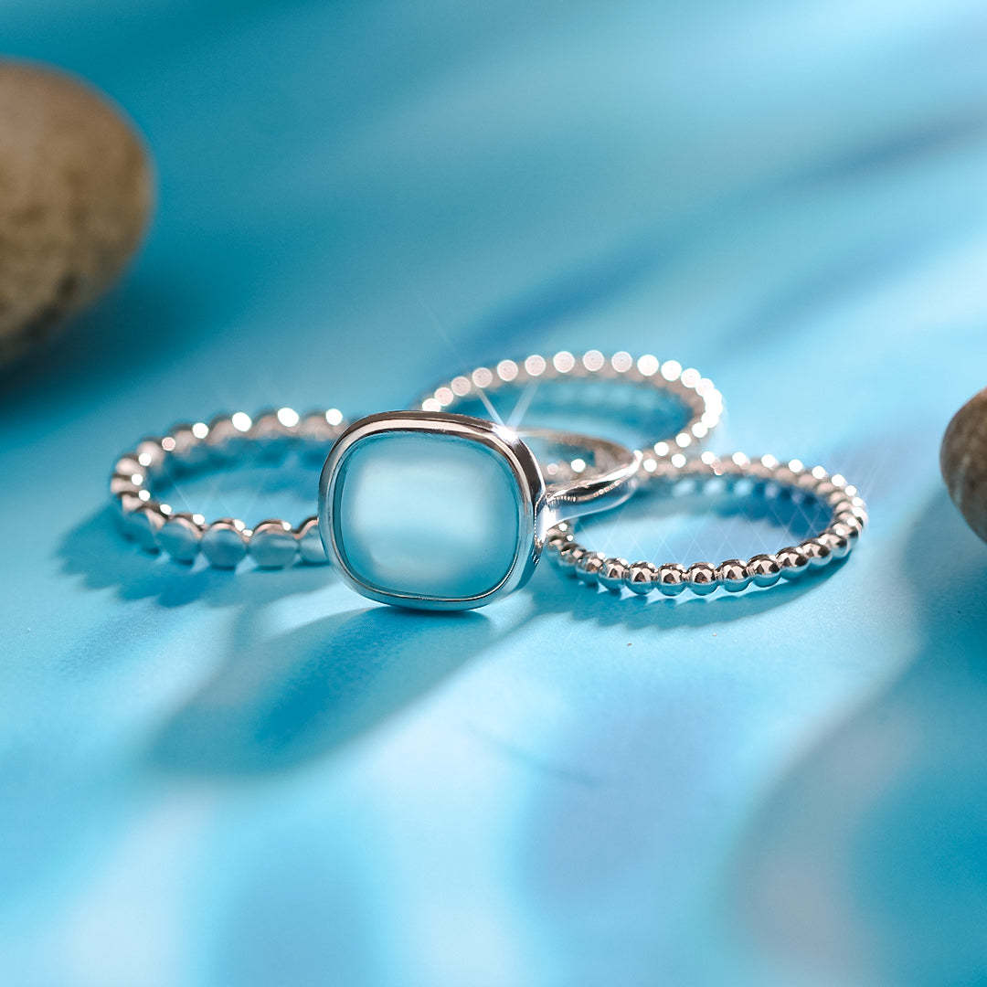 S925 Sea Glass Four Layer Stacking Ring