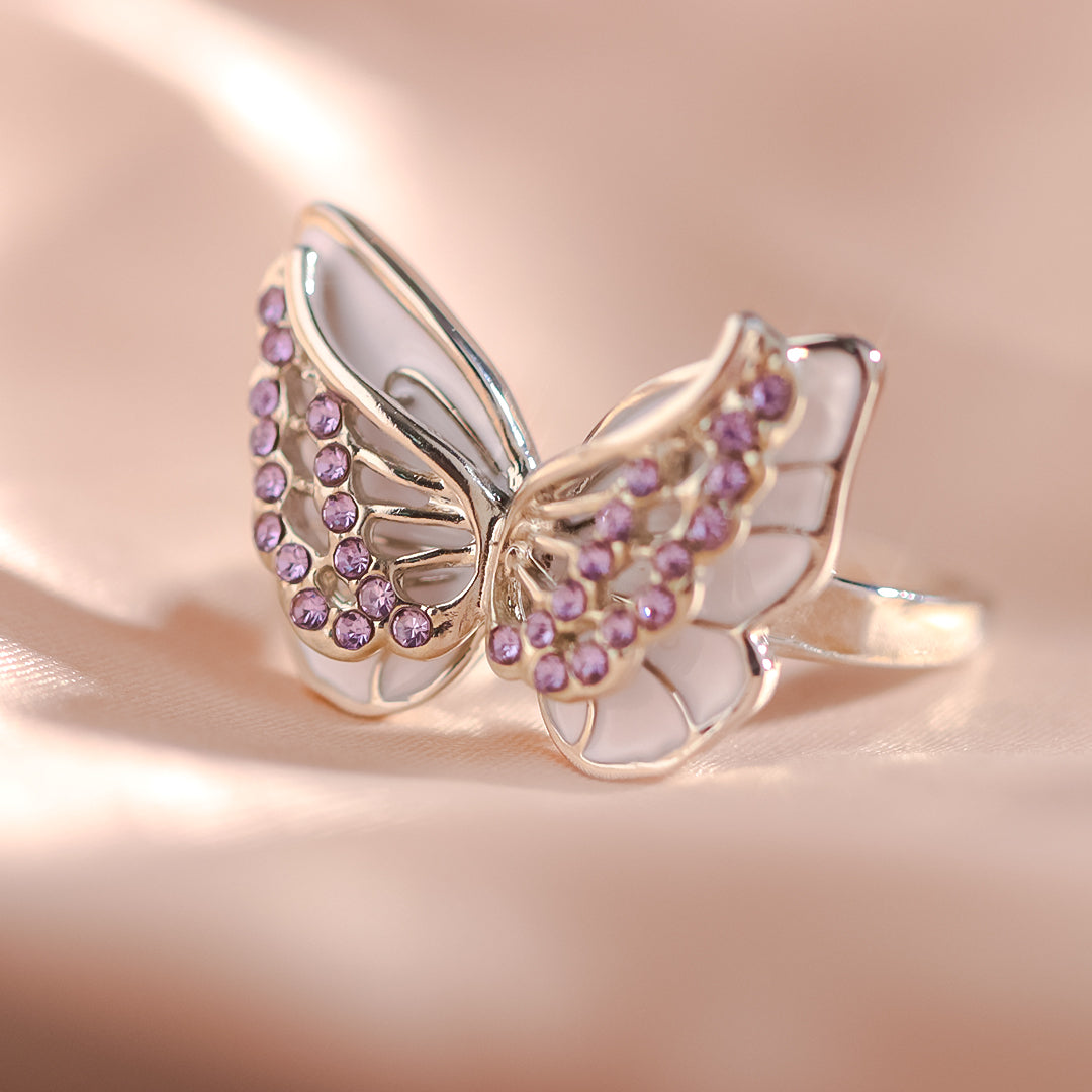 For Granddaughter - Purple Diamond Double Layer Butterfly Ring