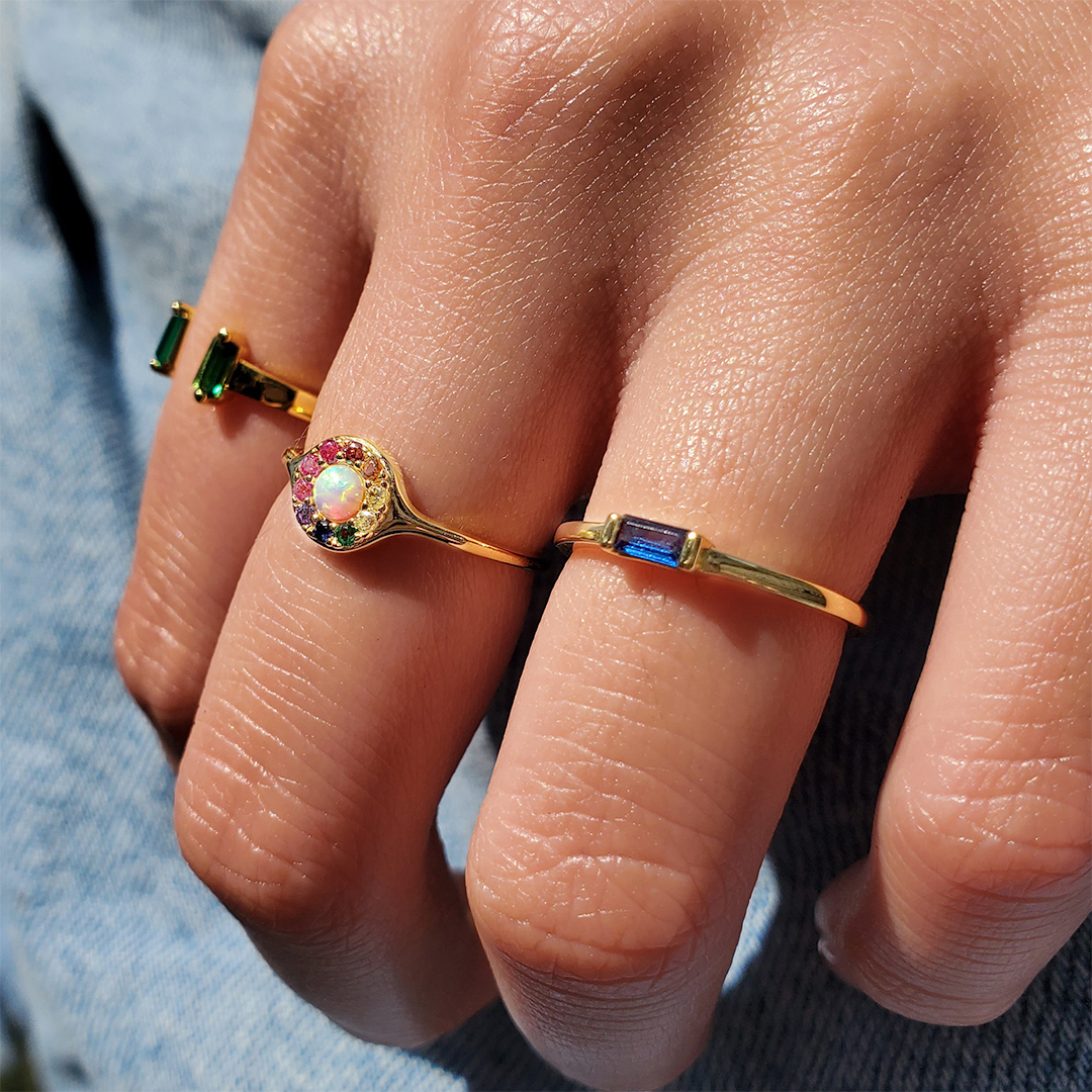 S925 I Will Always Be By Your Side Rainbow Opal Ring