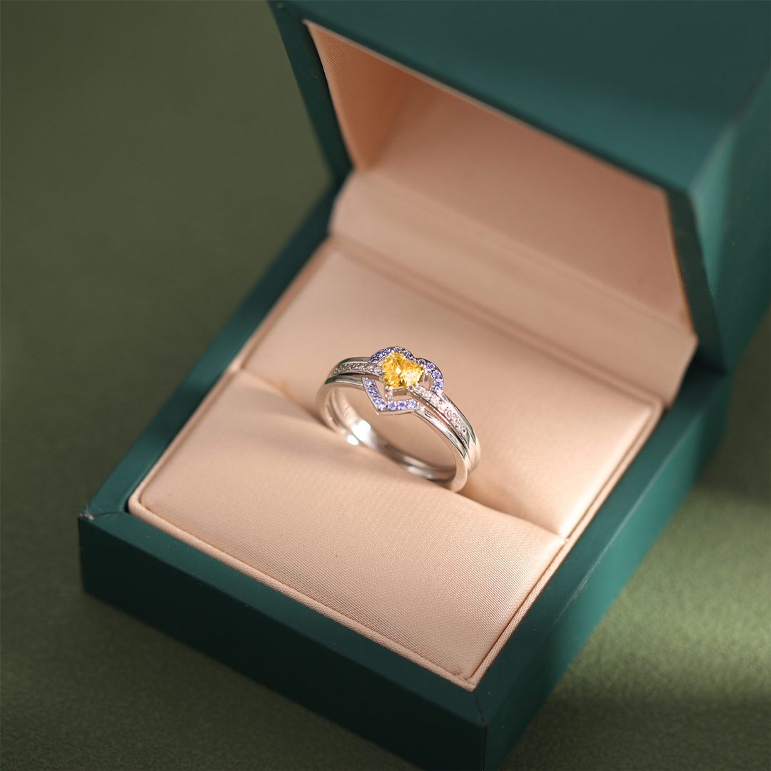 S925 Mother & Daughter  Forever Linked Together Custom Birthstone Heart Ring