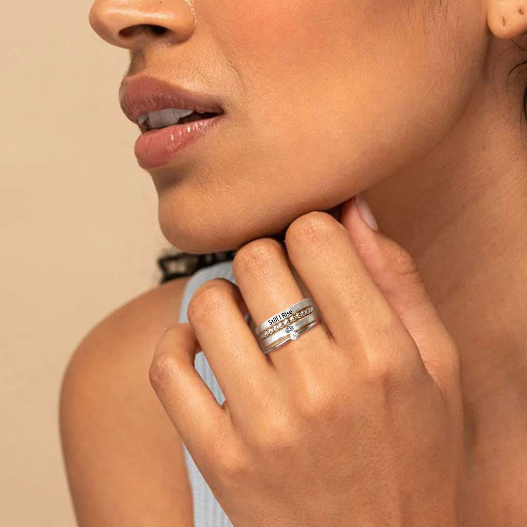 S925 Still I Rise Stacked Ring - 4 Rings Set