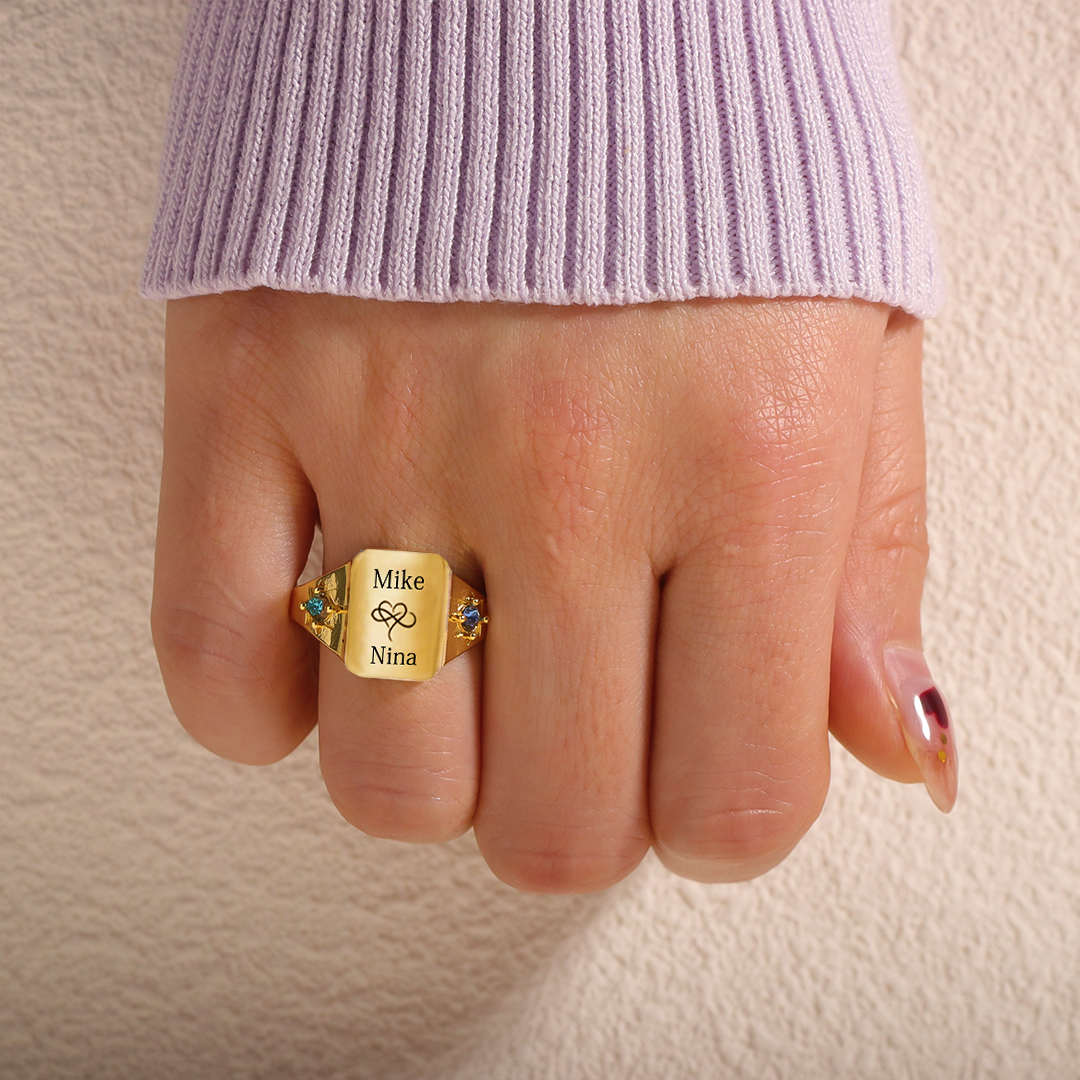 S925 Custom Names and Birthstones Dainty Ring