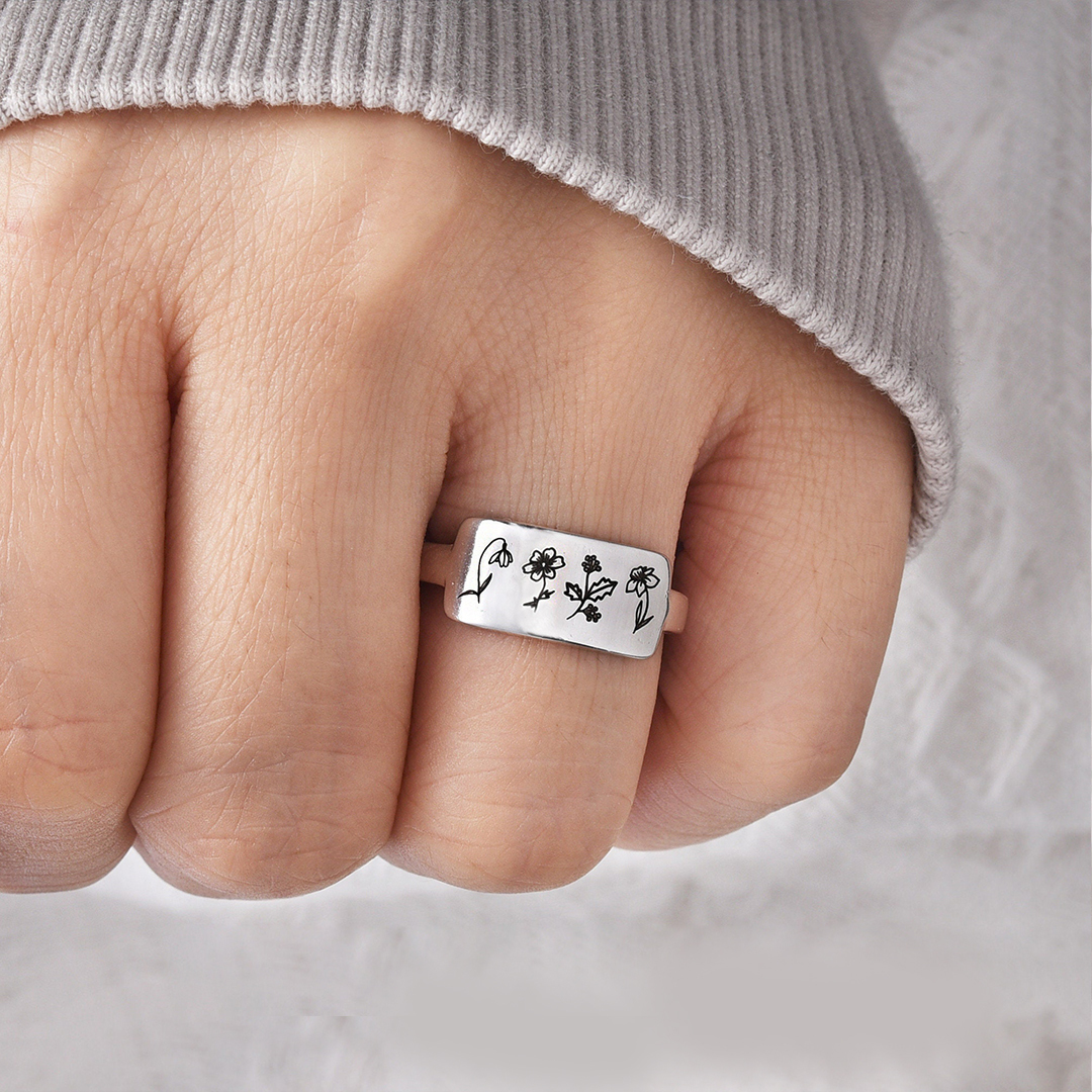 For Mother/Nana -Custom Birth Flower Bouquet Bar Ring