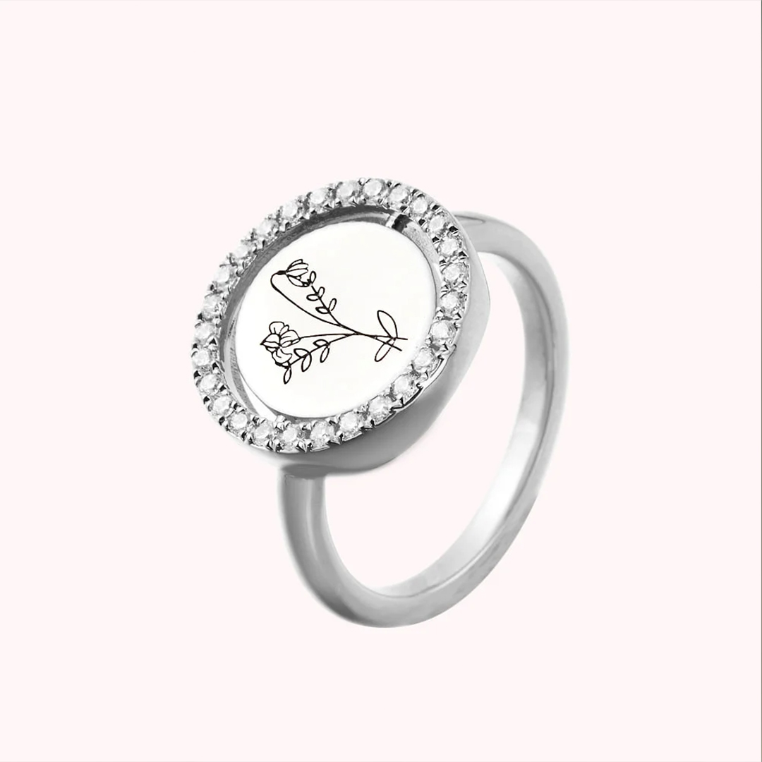 For Mama/Nana -  Rotatable round flower custom diamond Ring