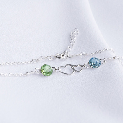Mother and Daughter Forever Linked Together Double Heart Birthstone Bracelet