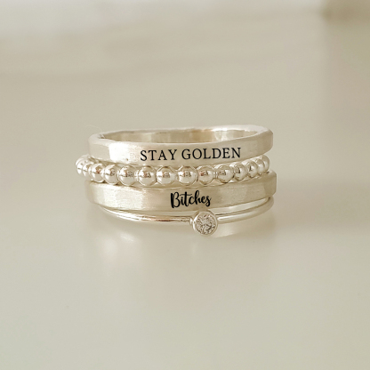 S925 Stay Golden Stacked Ring - 4 Rings Set