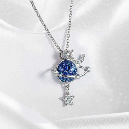 For Bonus Daughter - Always Shine Like The Brightest Star Blue Crystal Planet Necklace