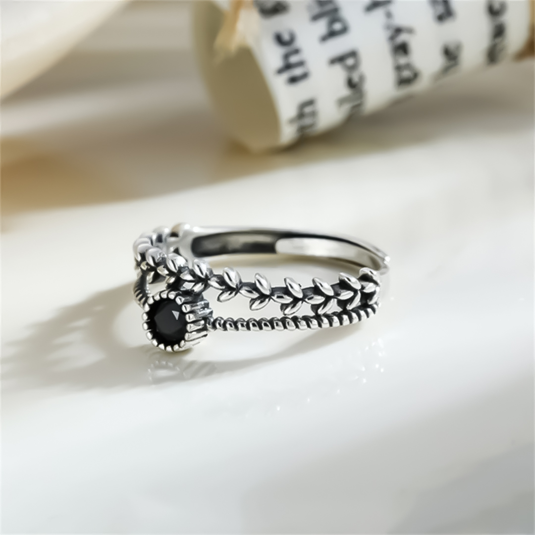 S925 Let Onyx Lend Its Calming Energy Onyx Leaf Ring