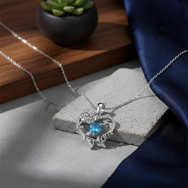 For Mom - I Love You Rose Mom Heart Necklace