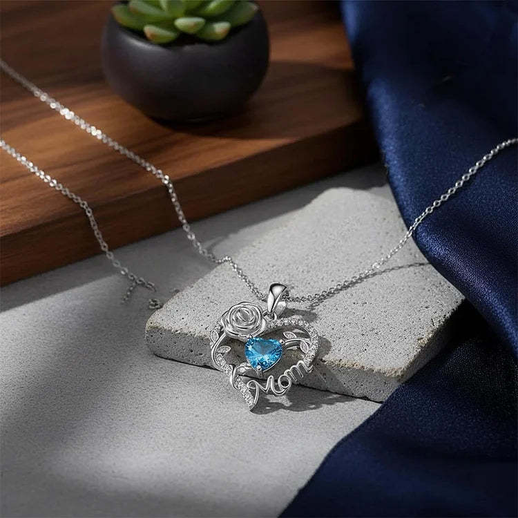 For Mom - I Love You Rose Mom Heart Necklace