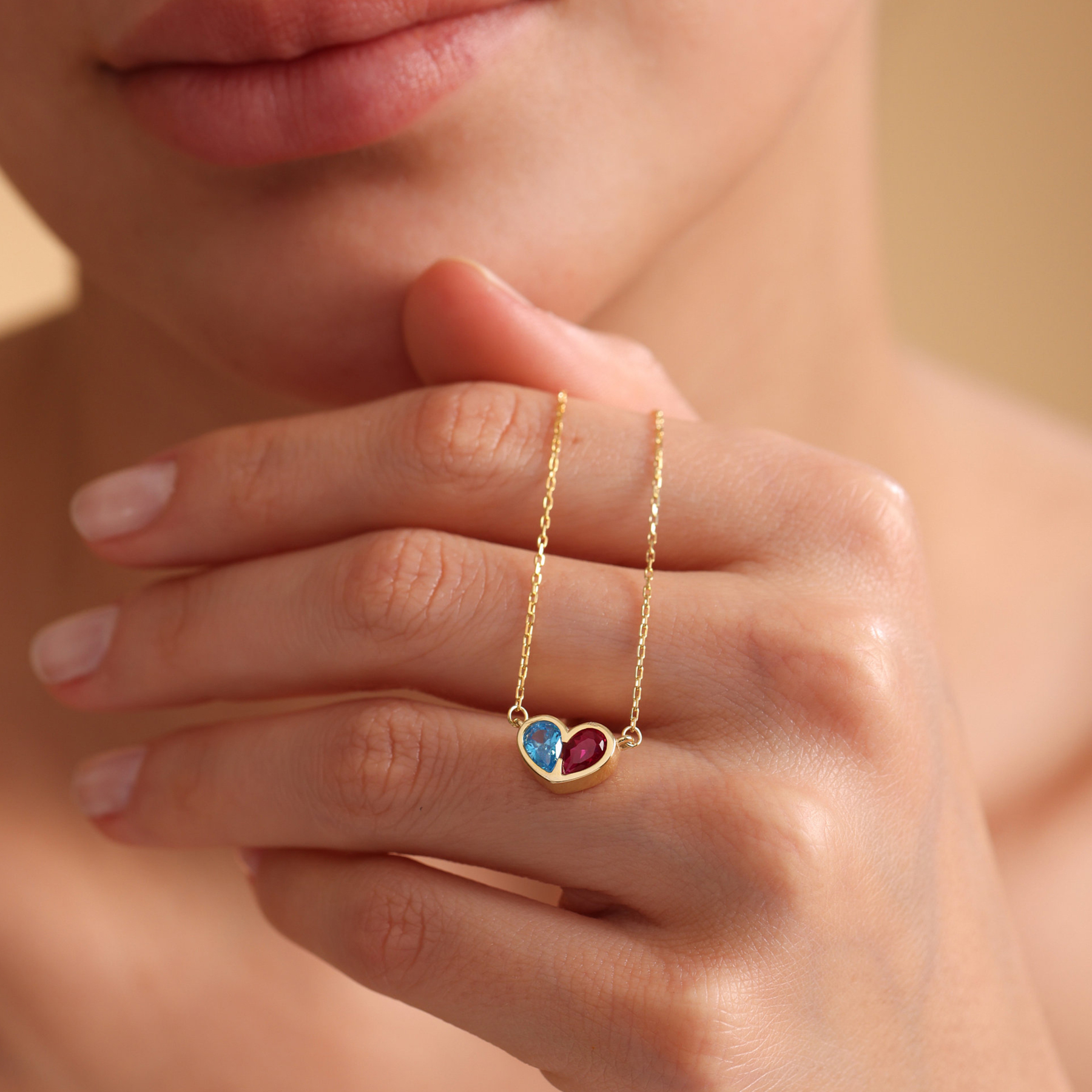 Mother And Daughter Forever Linked Together Custom Heart Birthstones Necklace