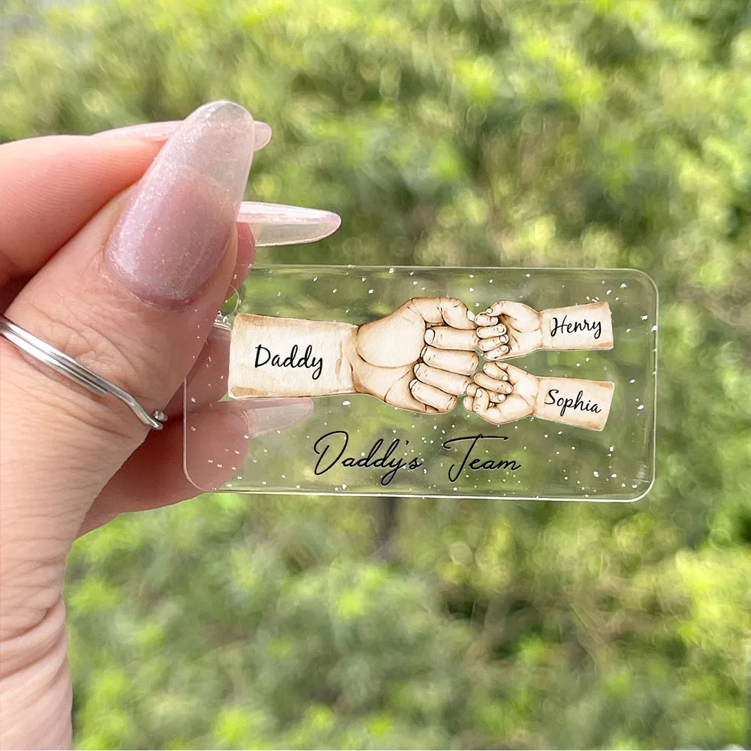 For Father - Daddy's Team Fist Bump Personalized Acrylic Keychain
