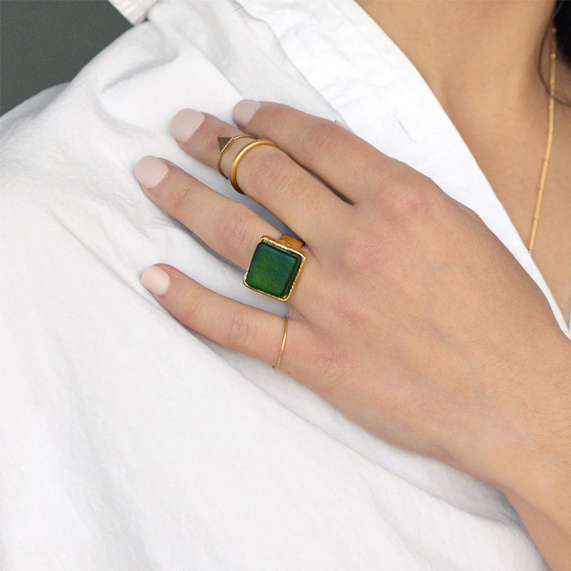 S925 Thalassophile Cube Sea Glass Ring