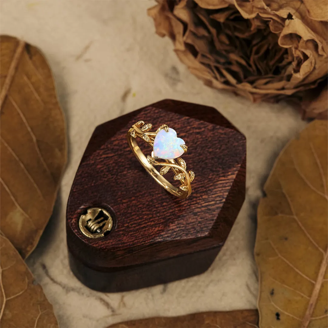 S925 Matching Mother & Daughter Heart Leaf Opal Ring